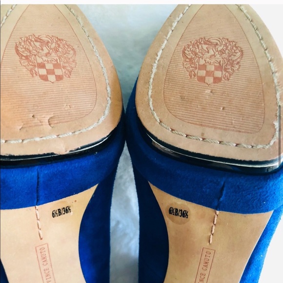 💙VINCE CAMUTO BLUE SUEDE ROCK STUD HEELS 6.5M - Picture 7 of 15